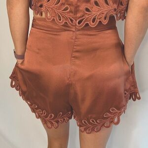 High Waist Orange Shorts with Scalloped Hem